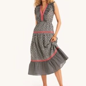 NWOT Nautica Jeans Mixed Print Boho Maxi Dress Navy‎ Red XL